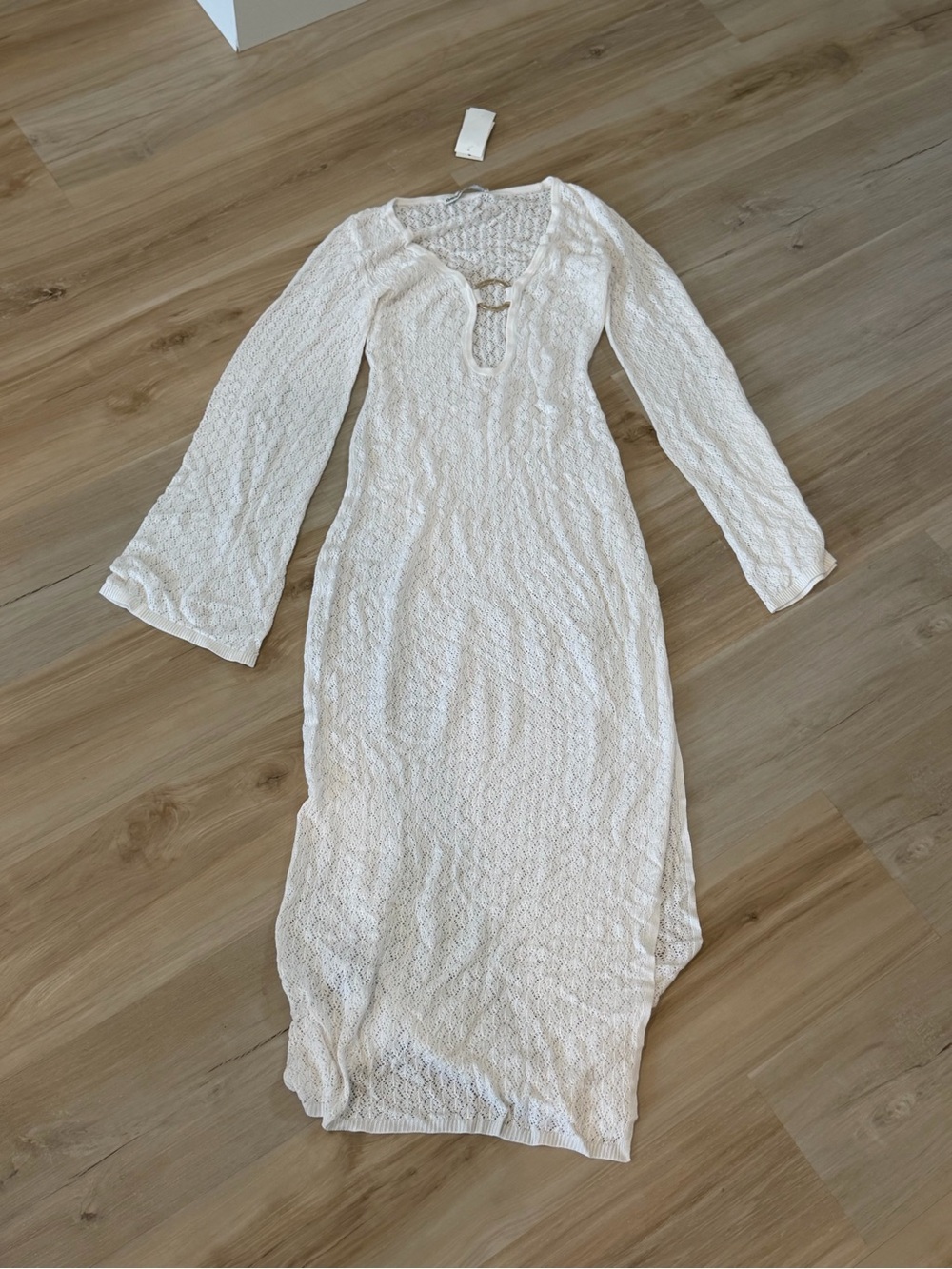 Equipment White Crochet Tie-Front Long Sleeve Beach Coverup